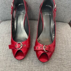 Stuart Weitzman Red Patent Leather Peep Toe Pumps Size 8